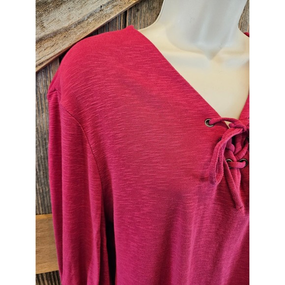 NWOT Ruff hewn size XL hot pink lace up collar popover Career Casual ^ - Picture 2 of 6